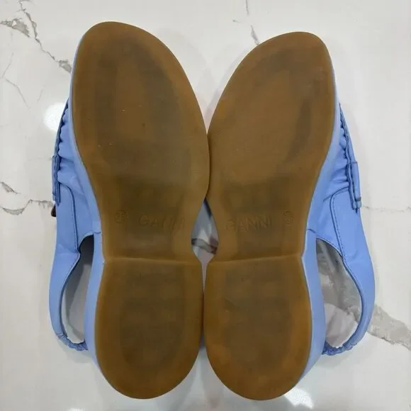 Ganni Loafers Womens Size 8 EU 38 Retro Slingback Platform Shoes Blue Leather - Picture 7 of 12